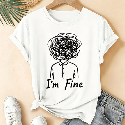 I'm Fine Creative Printed Loose Short-Sleeve